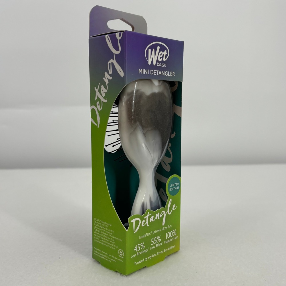 Wet Brush Mini Detangler Limited Edition Grey White Marble Swirl Hair Brush NIB